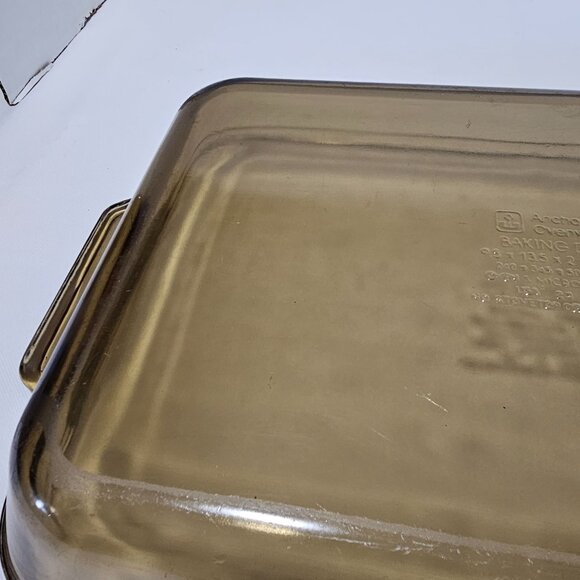 Anchor Hocking Harvest Amber Rectangular Baking Dish 13.5" brown glass 3qt scuff - Picture 9 of 10